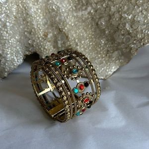 Gold and multi‎ color crystal oversized adjustable wrist cuff